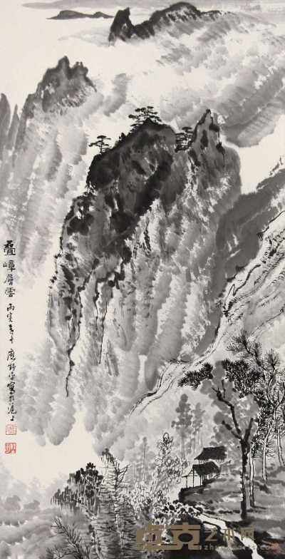 应野平 丙寅（1986年）作 叠嶂层云 立轴 95×49cm